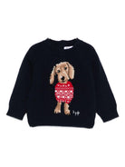 Maglione per neonato Il Gufo blu con ricamo cagnolino A25GMA0008EM220 4939 IL GUFO 