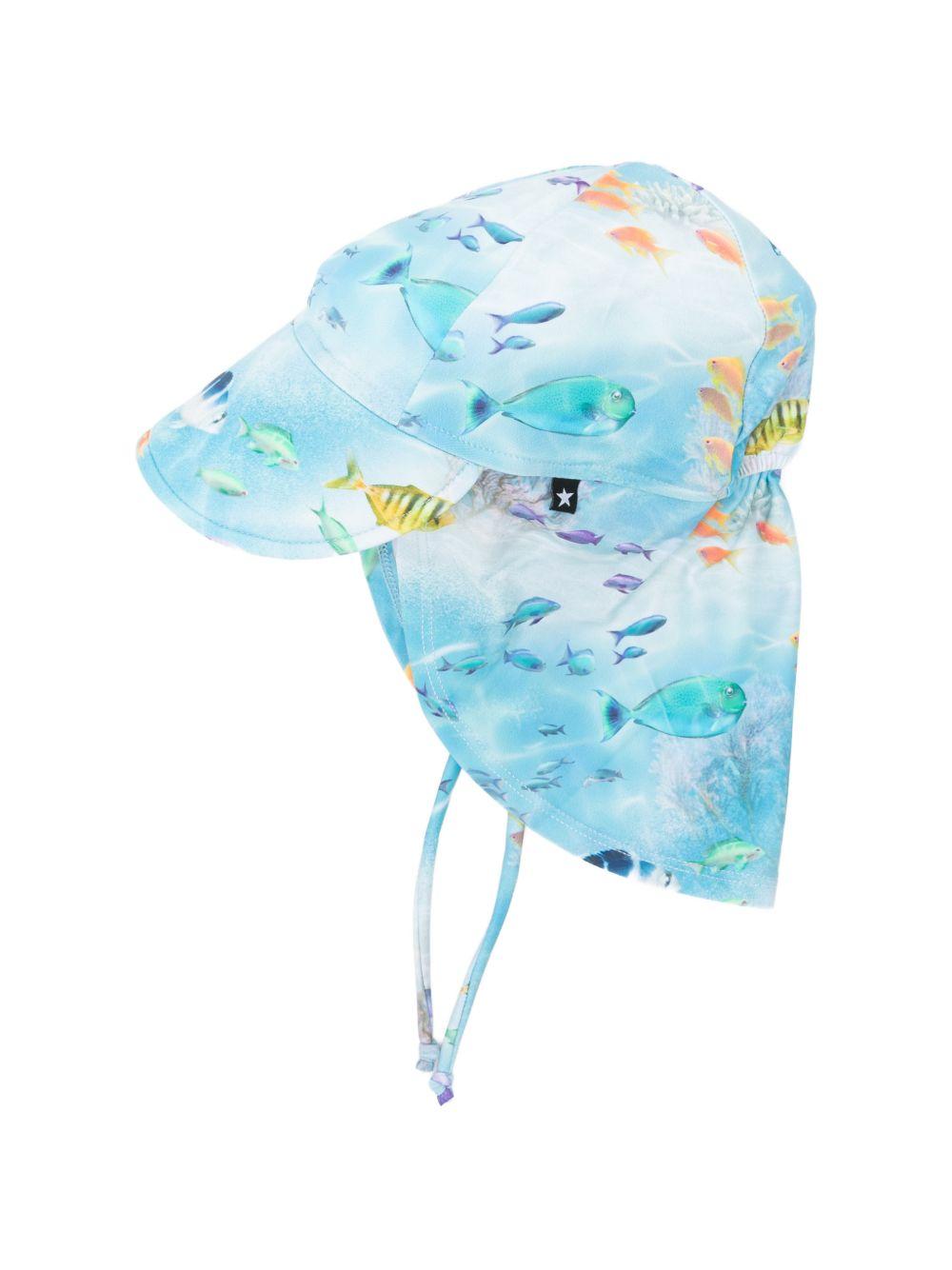 Cappello per neonato Molo azzurro con stampa di pesci blu 7S26Y302 9533 MOLO 
