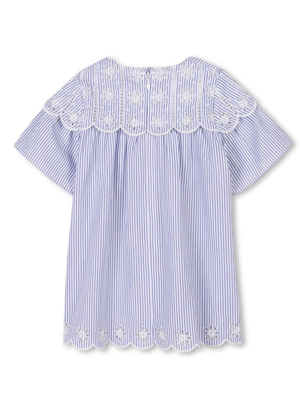Abito per neonata Chloé Kids blu a righe con trama popeline C20554 N48 CHLOE' KIDS 