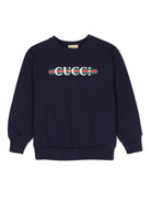 Felpa per bambino Gucci Kids blu navy con stampa logo sul davanti 793528XJGPJ 4392 GUCCI KIDS 