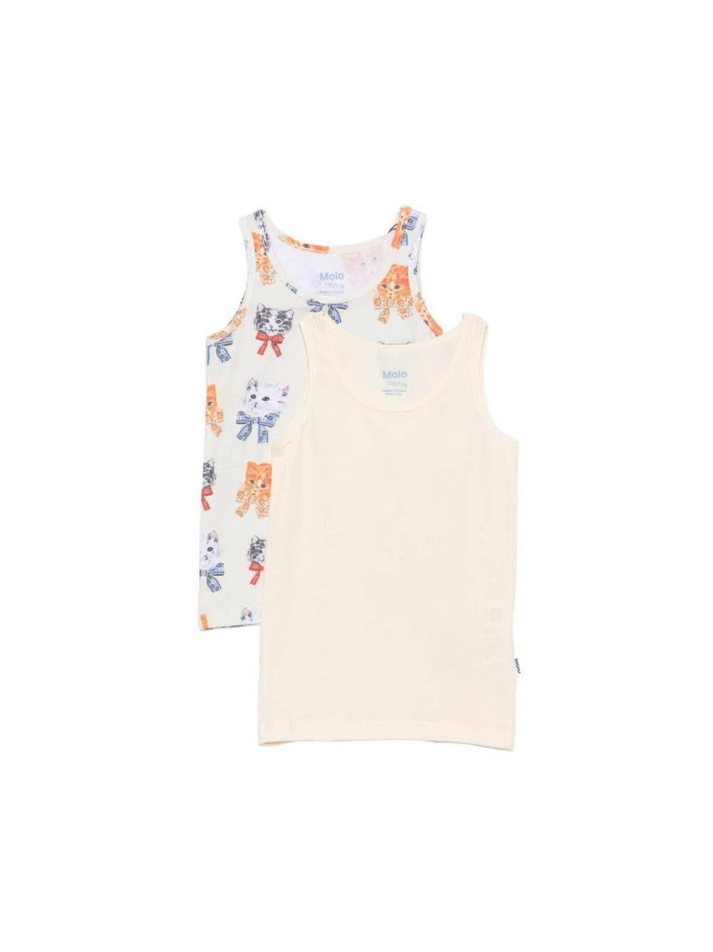 Set 2 t-shirt per bambina Molo Kids beige/bianca con stampa grafica gattini 2W26Q801 5848 MOLO KIDS 