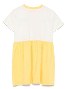 Abito per bambina Mini Rodini bianco e giallo con stampa grafica sul davanti 2565010411 OFF-WHITE MINI RODINI 