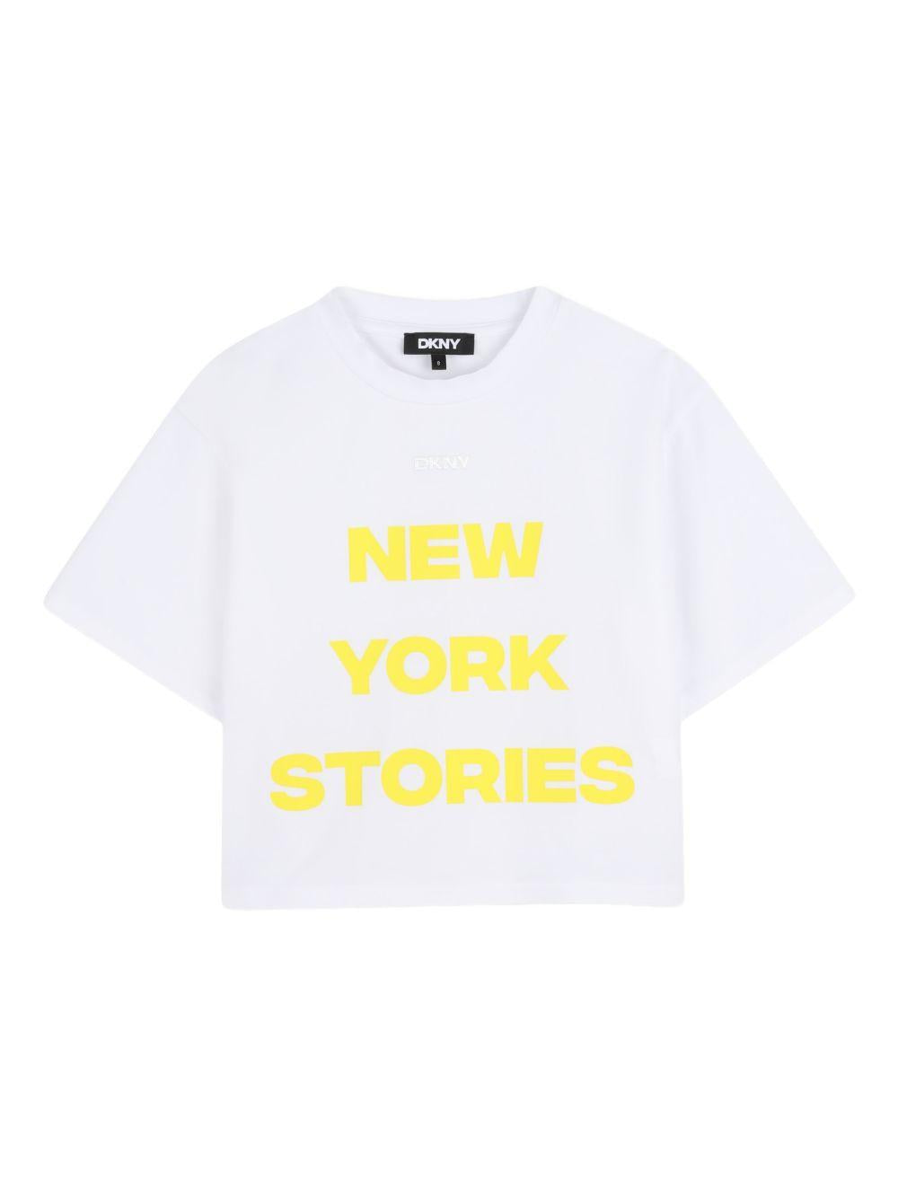 T-shirt per bambina Dkny Kids bianca con scritta sul davanti D62579 535 DKNY KIDS 