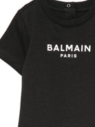 T-shirt per neonati Balmain Kids nera con stampa logo sul davanti BY8631 Z3672 930BC BALMAIN KIDS 