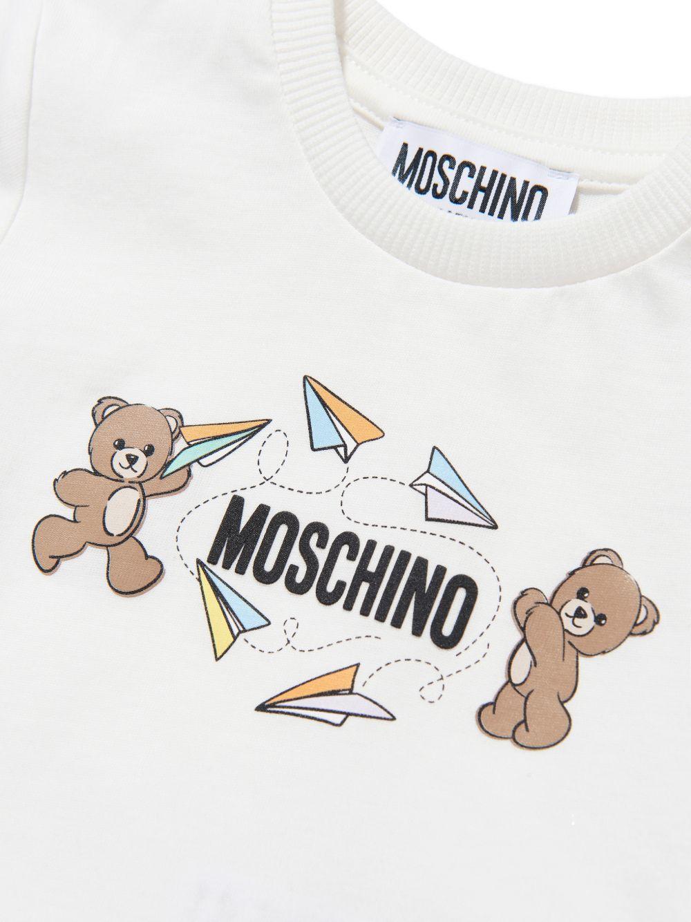 T-shirt per neonati Moschino Kids bianca con due Teddy Bear MUM04MLAA01 10063 MOSCHINO KIDS 
