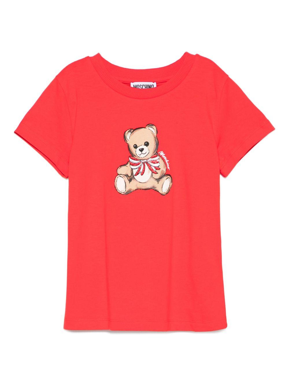 T-shirt per bambina Moschino Kids rossa con stampa teddy HCM06KLBA11 50109 MOSCHINO KIDS 