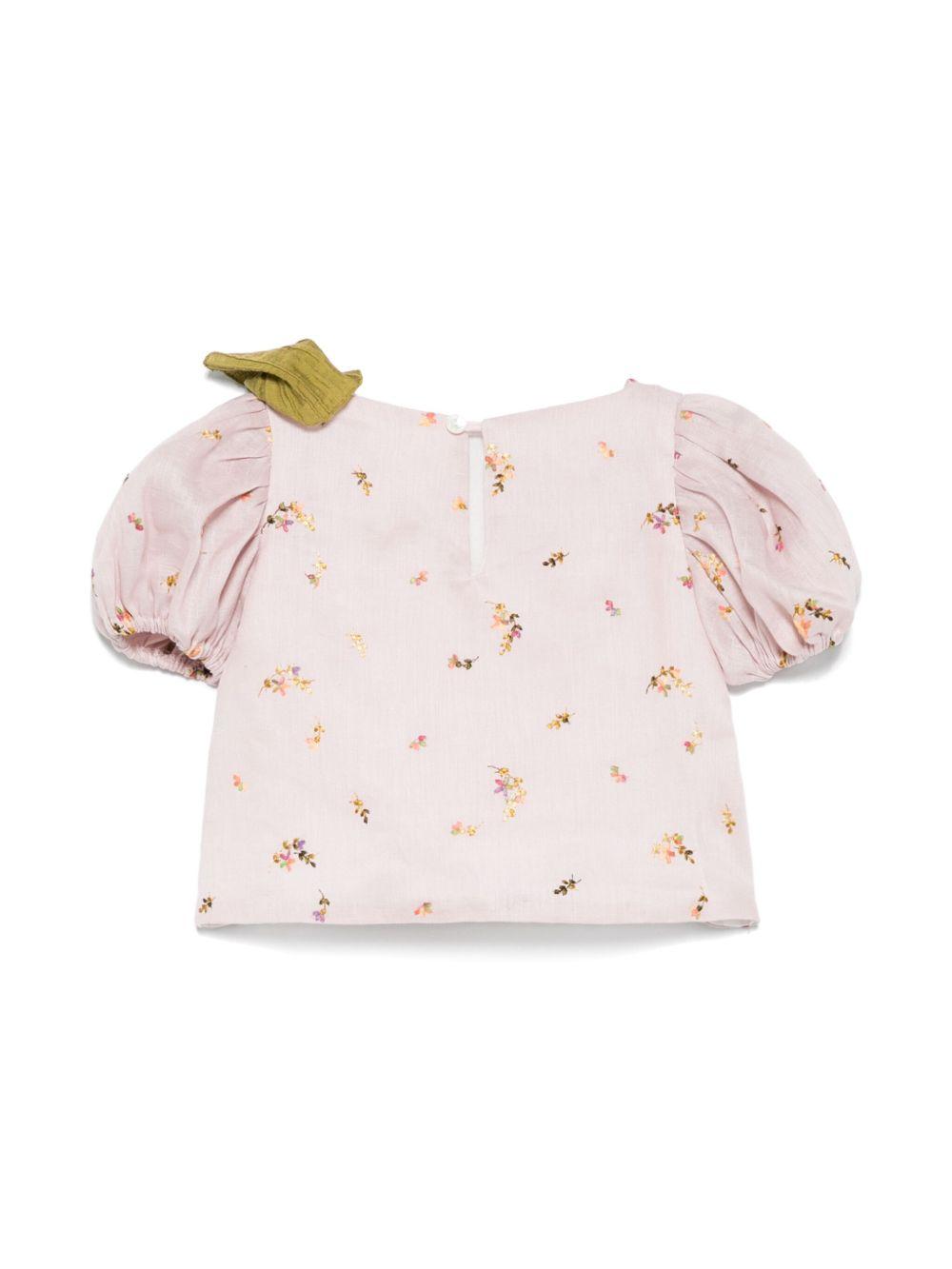 Top per neonata La Stupenderia rosa con ricamo a fiori TJTP94NB I02 LA STUPENDERIA KIDS 