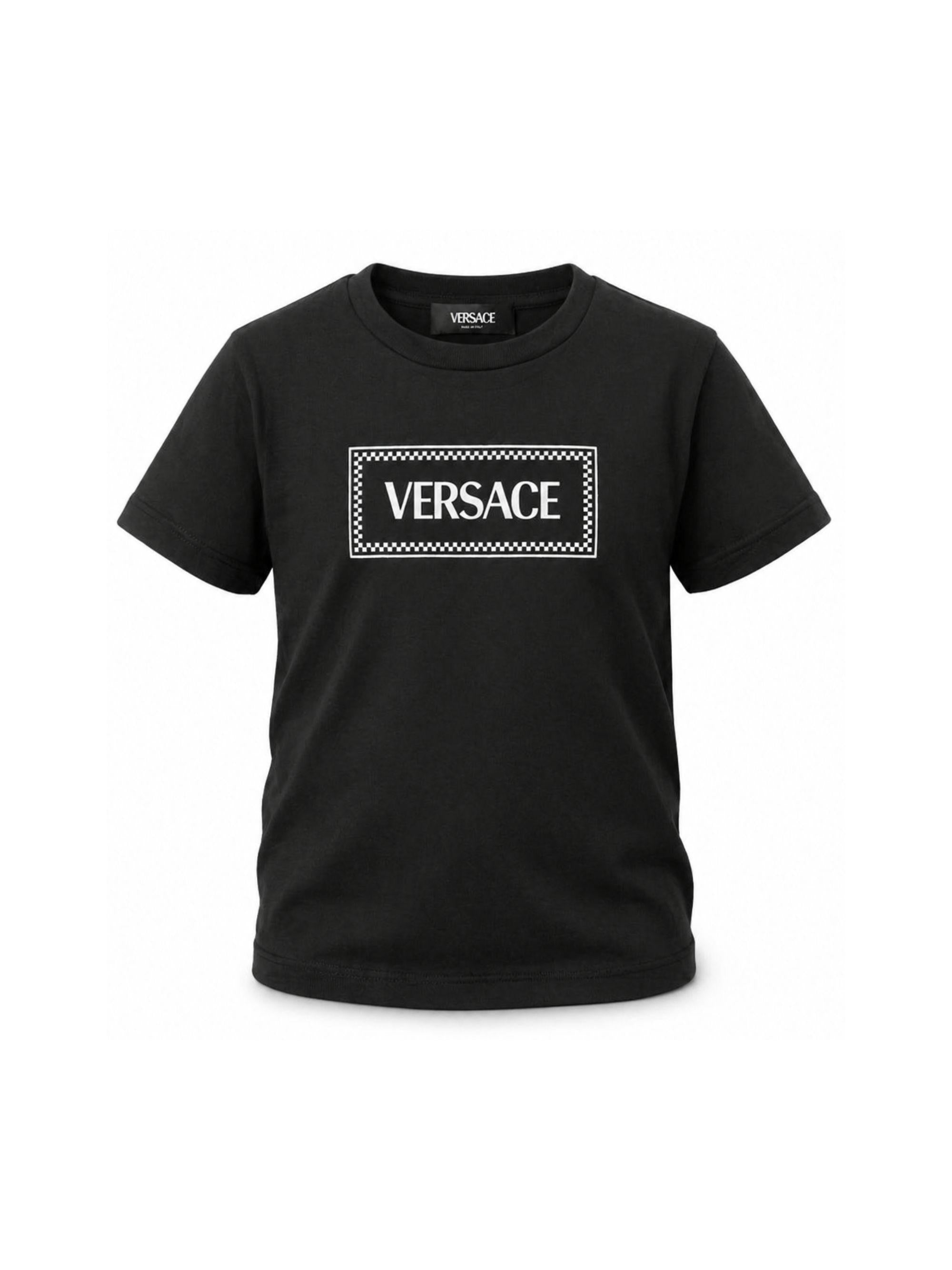 T-shirt per bambini Versace Kids nera con stampa logo sul davanti 10002391A11689 2B020 VERSACE KIDS 