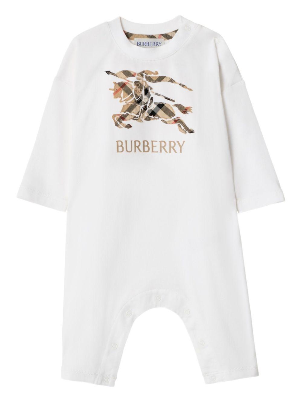 Tutina intera per neonati Burberry Kids bianca con motivo Equestrian Knight 8117494 A1464 BURBERRY KIDS 