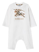 Tutina intera per neonati Burberry Kids bianca con motivo Equestrian Knight 8117494 A1464 BURBERRY KIDS 