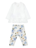 Set t-shirt e pantaloni per neonata Monnalisa bianco con stampa floreale 31F504 6658 0258 MONNALISA 