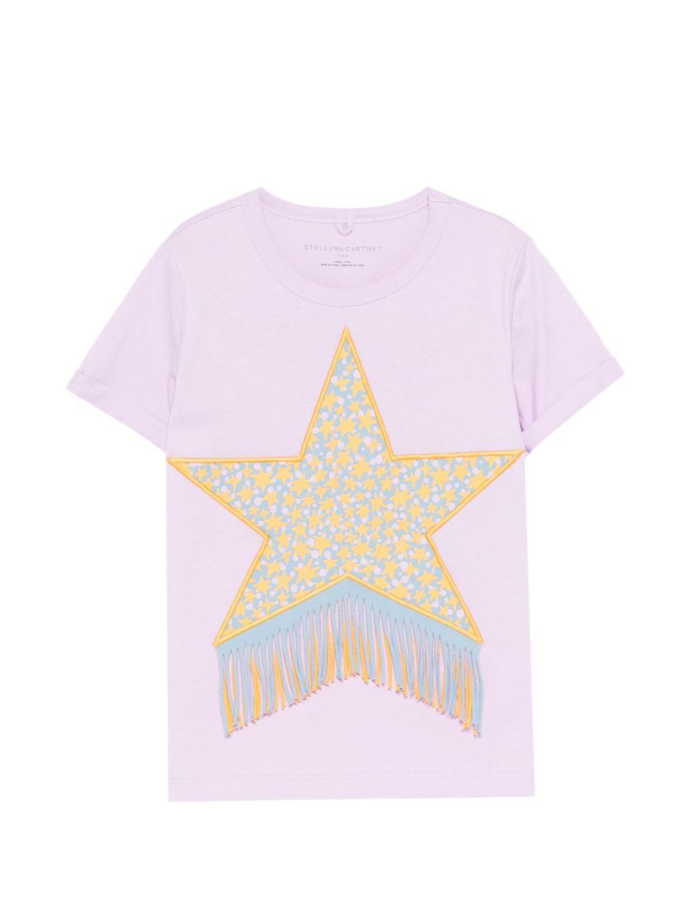 T-shirt per bambina Stella McCartney Kids lilla con dettaglio frange TY8B01 Z0434 539 STELLA McCARTNEY KIDS 