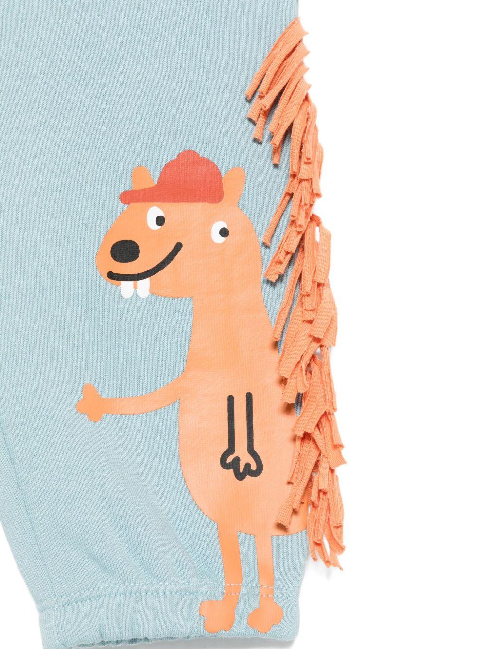 Pantaloni per neonato Stella McCartney Kids azzurro con frange e stampa animalier TX6590 Z3059 670 STELLA McCARTNEY KIDS 