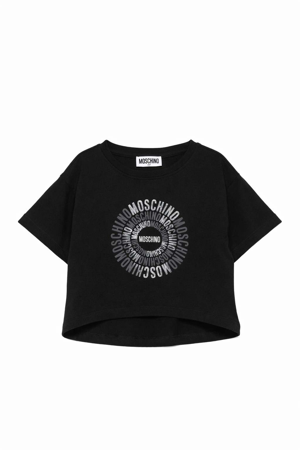 T-shirt per bambina Moschino Kids nera con logo sul davanti HDM070LAA02 60100 MOSCHINO KIDS 