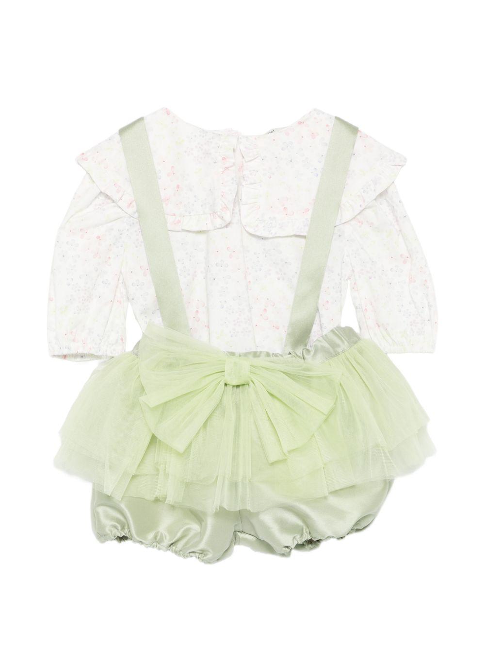 Set blusa e shorts per neonata A'lapage multicolore con dettaglio fiocco sul davanti AL27 AL73B ACQUERELLO OLIVA A'LAPAGE KIDS 