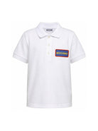 T-shirt per bambino Moschino Kids bianco con colletto stile polo HTM03YLFA09 10101 MOSCHINO KIDS 