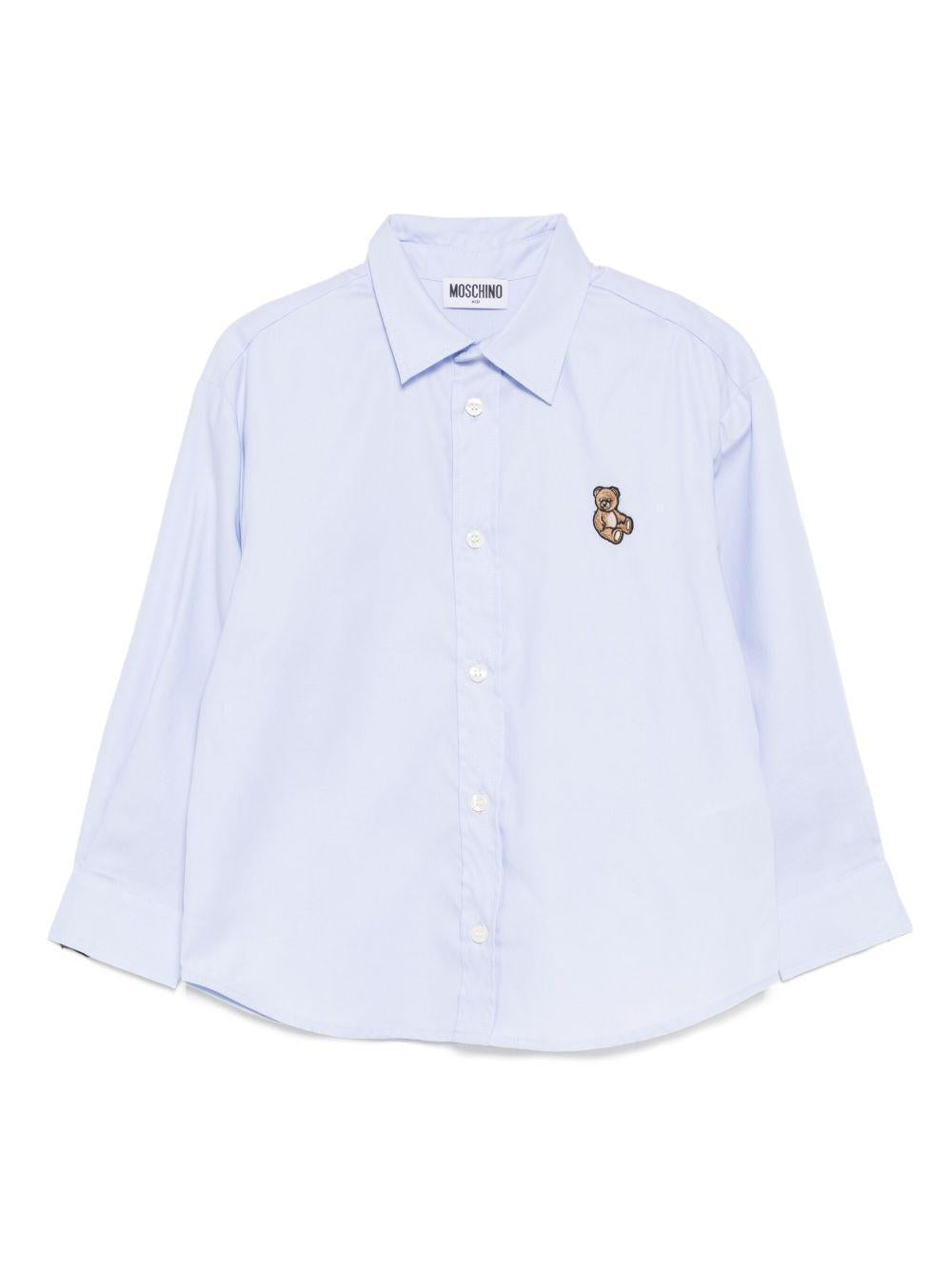 Camicia per bambino Moschino Kids azzurro in cotone con applicazione logo HUC01NLNE06 40093 MOSCHINO KIDS 
