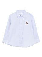 Camicia per bambino Moschino Kids azzurro in cotone con applicazione logo HUC01NLNE06 40093 MOSCHINO KIDS 