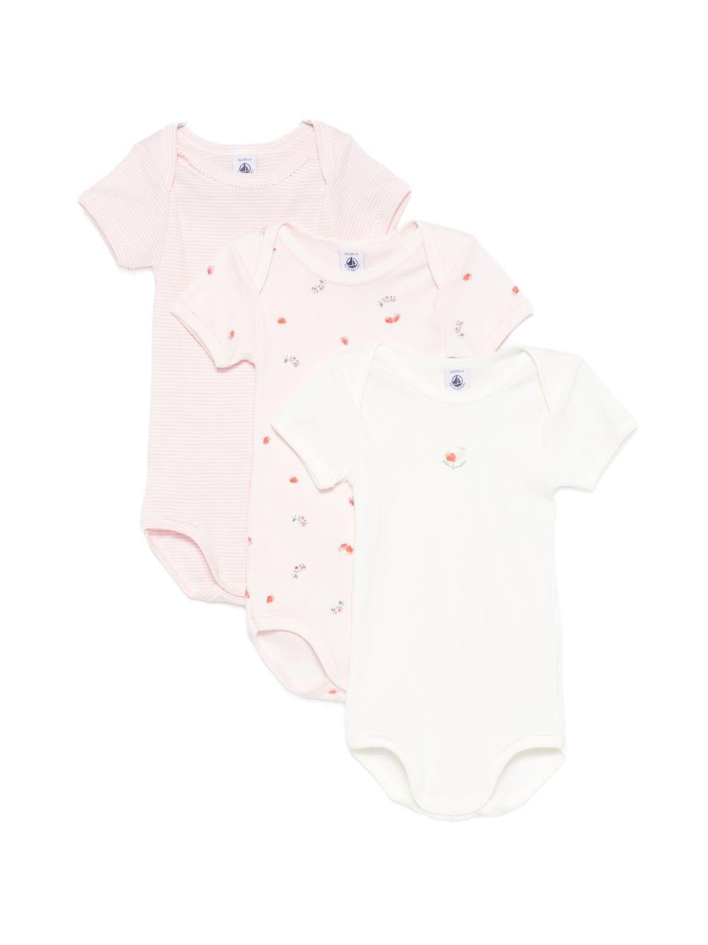 Set di tre tutine per neonata Petit Bateau rosa con fantasie diverse A0FOU 00 PETIT BATEAU 