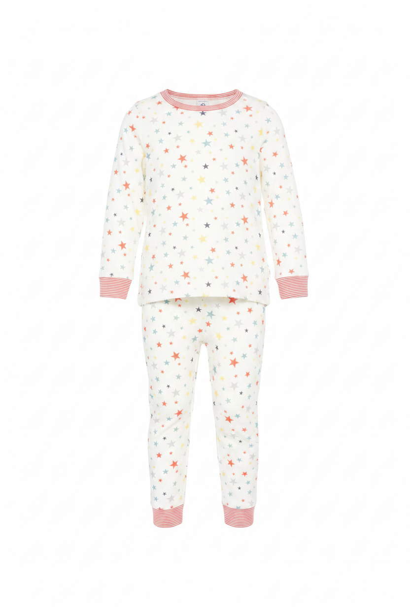 Pigiama per bambini Petit Bateau bianco con scollo rotondo e stampa a stelle A0F1A 01 PETIT BATEAU KIDS 