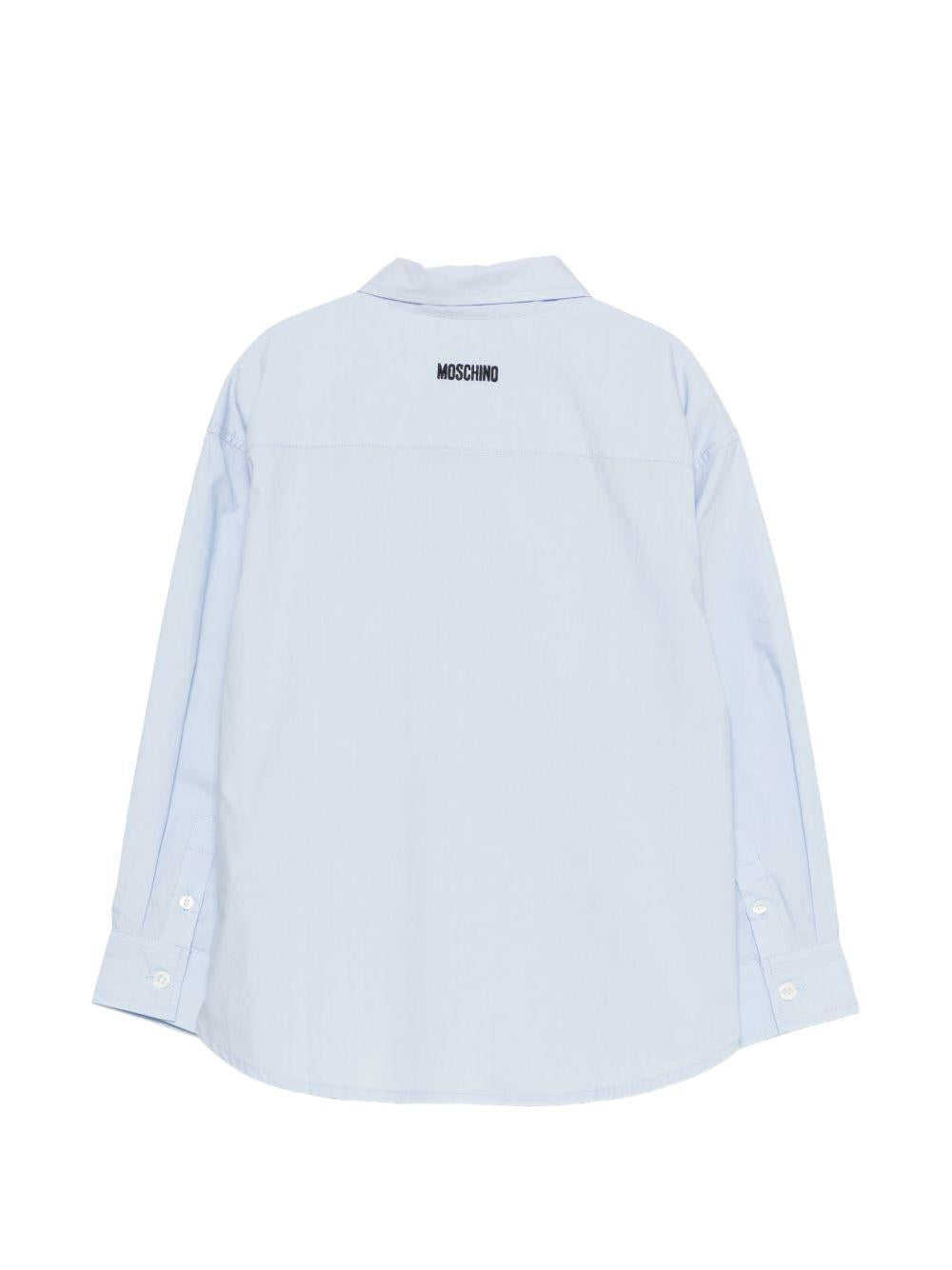 Camicia per bambino Moschino Kids azzurra con stampa grafica occhiali HUC01YLLA10 40213 MOSCHINO KIDS 