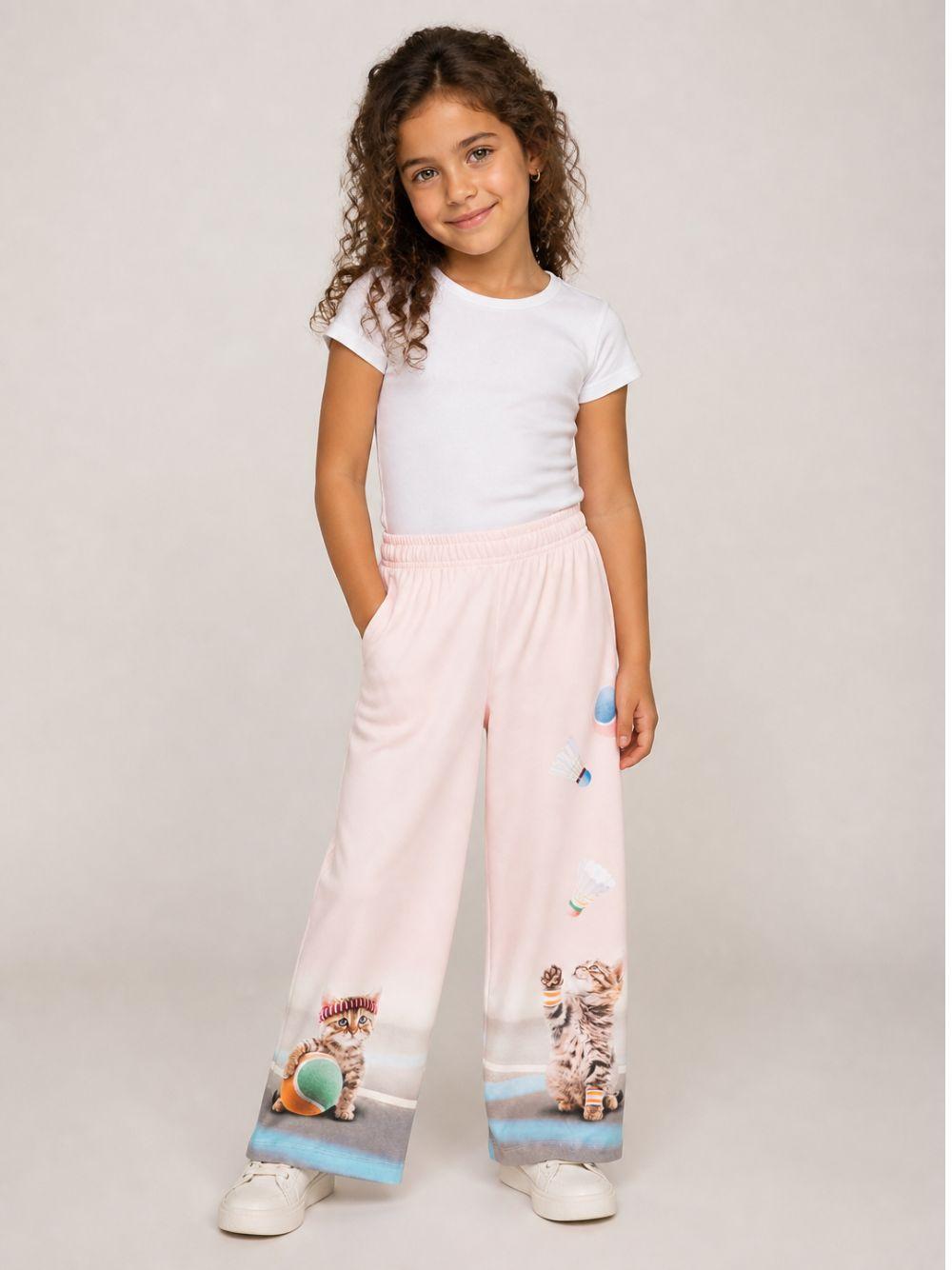 Pantaloni per bambina Molo Kids rosa con stampa grafica gattini 2W26I211 5803 MOLO KIDS 