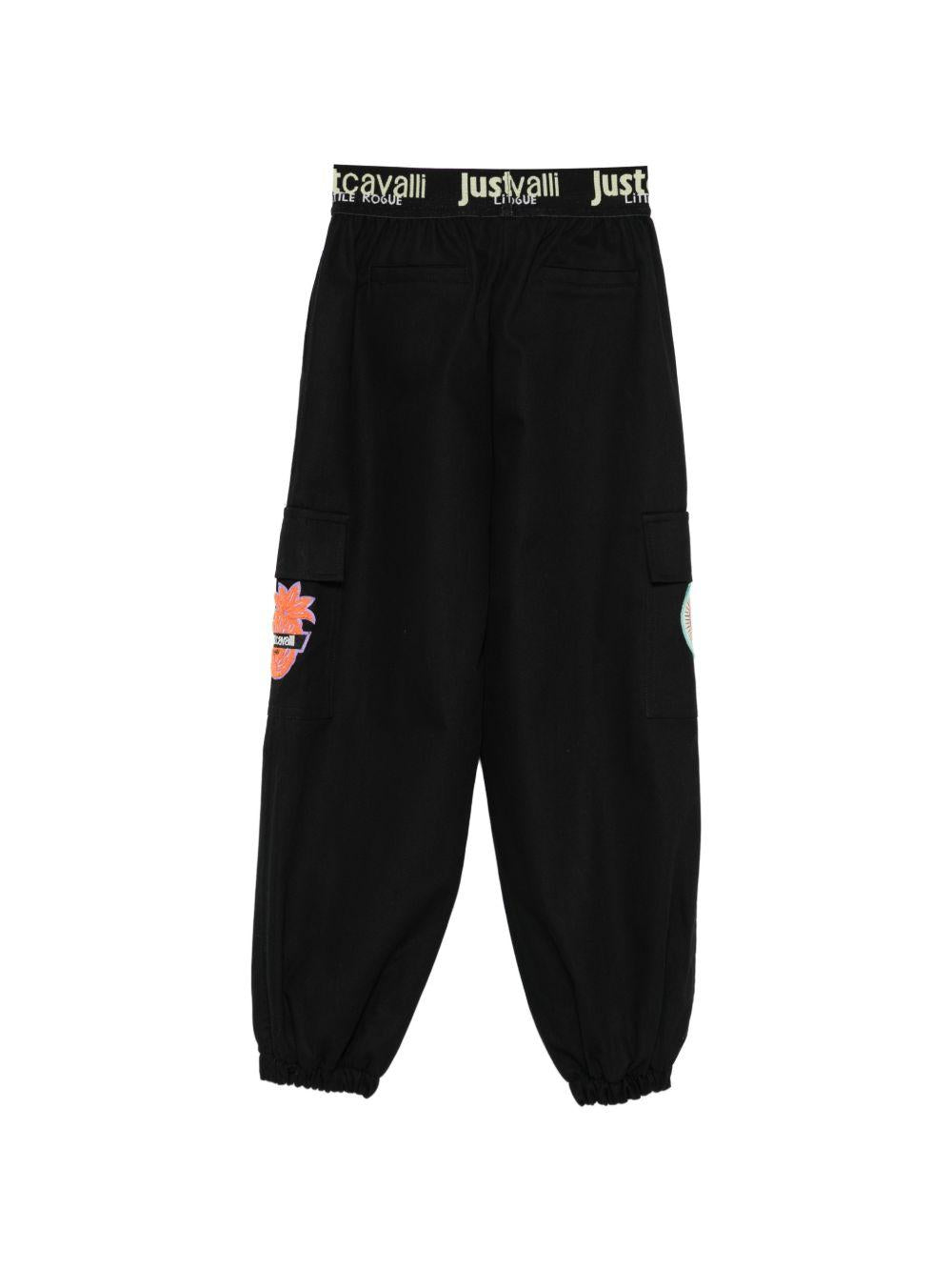 Pantaloni sportivi per bambina Just Cavalli Kids neri con toppe ricamate JGP26215PA BLACK ROBERTO CAVALLI KIDS 