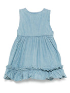 Abito per neonata Molo azzurro con chiusura posteriore con bottone e dettaglio con ruches 4S25E106 5483 MOLO 