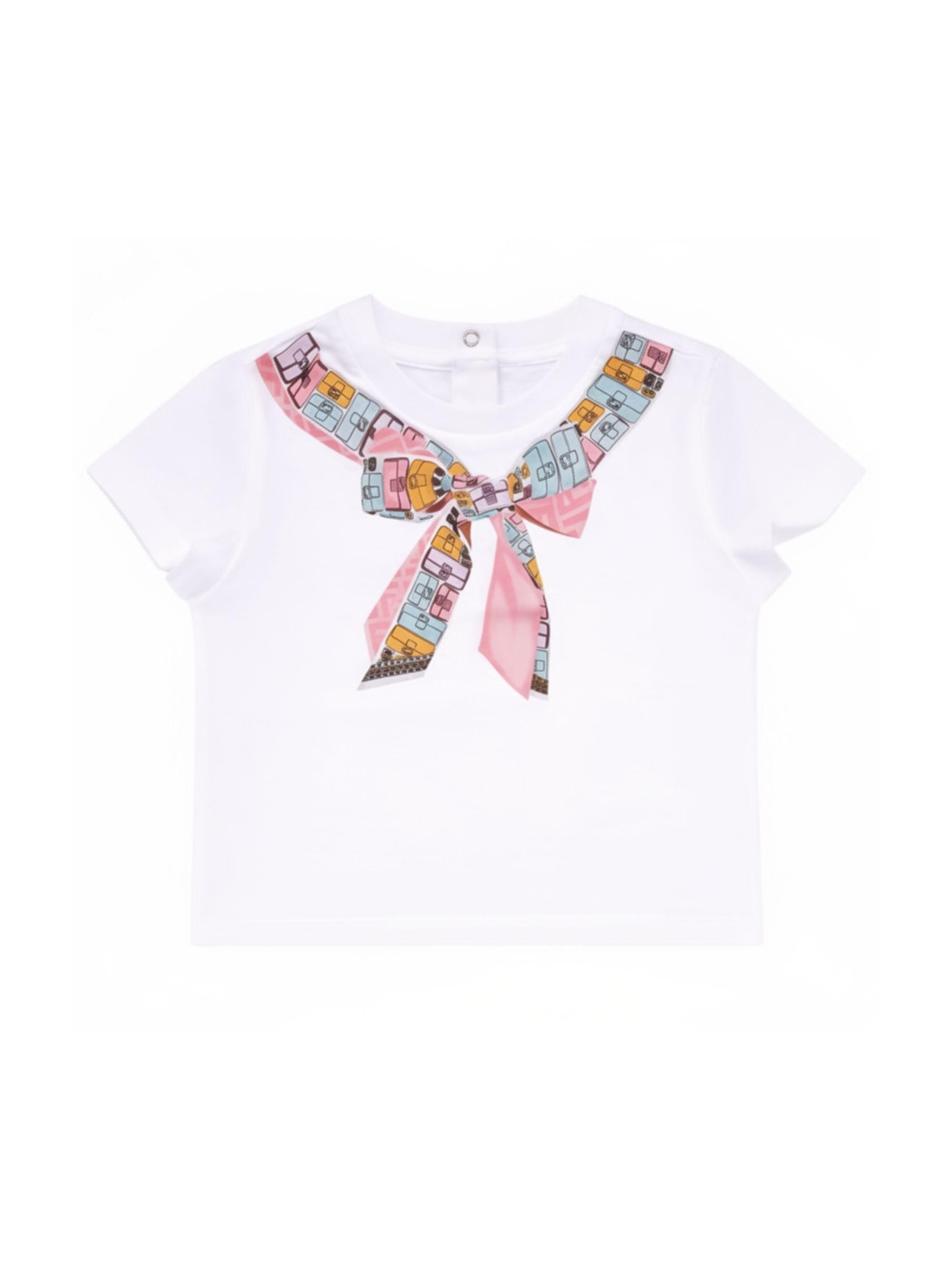 T-shirt per neonata Fendi Kids bianca con stampa a fiocco BFI174 7AJ F0TU9 FENDI KIDS 