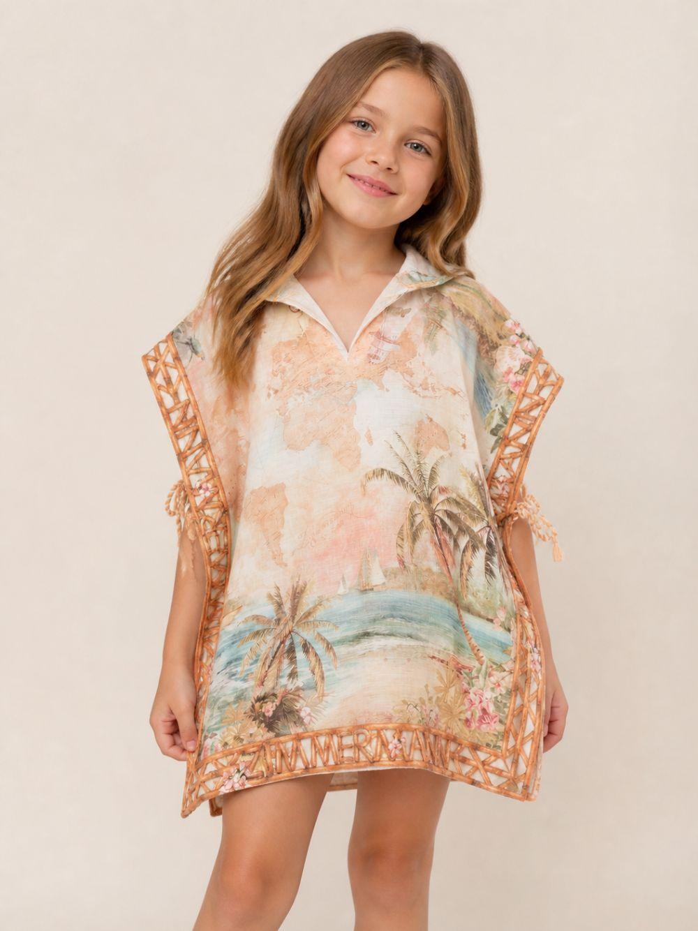 Poncho Mahon per bambina Zimmermann Kids beige con stampa grafica all-over 8519TS S263 ZIMMERMANN KIDS 