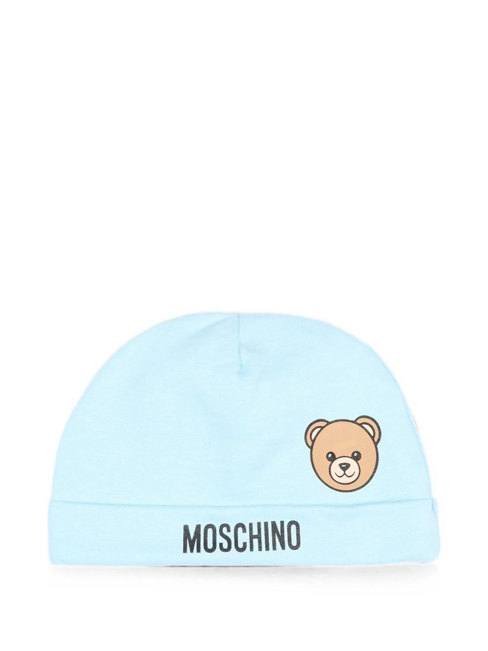 Cappellino per neonato Moschino Kids azzurro con motivo Teddy Bear MUX066LCA40 40304 MOSCHINO KIDS 