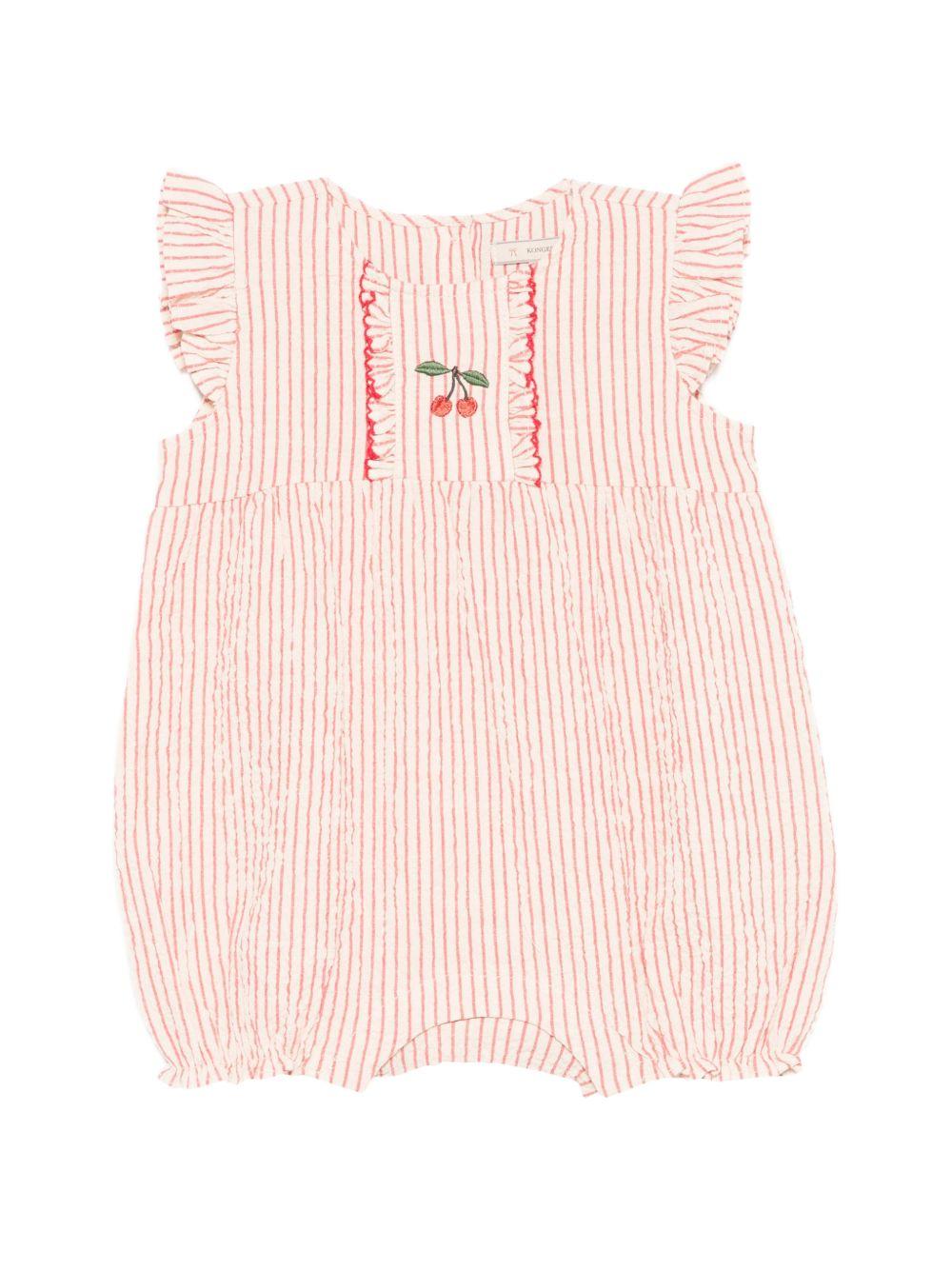 Tutina per neonata Konges Slojd beige con volant e ricami di ciliegie KS105345 AMOUR STRIPE KONGES SLOJD KIDS 