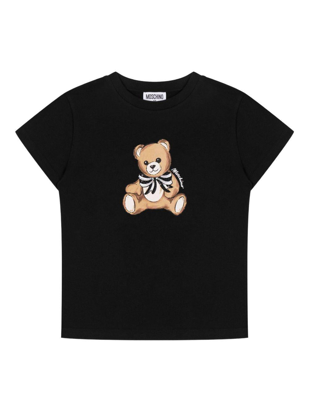 T-shirt per bambina Moschino Kids nera con logo Teddy Bear HCM06KLBA11 60100 MOSCHINO KIDS 