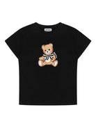T-shirt per bambina Moschino Kids nera con logo Teddy Bear HCM06KLBA11 60100 MOSCHINO KIDS 