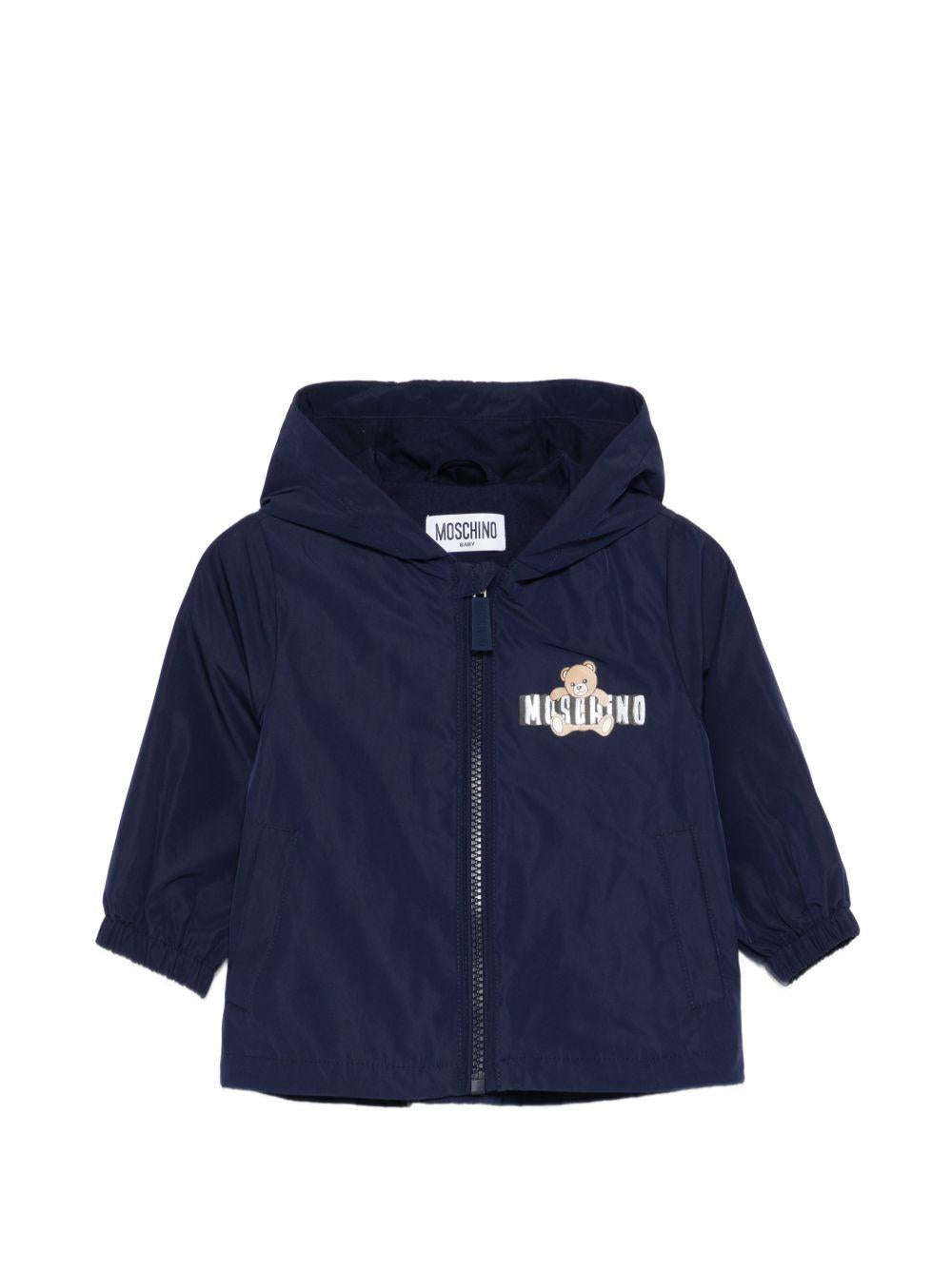 Giacca antipioggia per neonato Moschino Kids blu con stampa Teddy Bear MUS033L3A39 40016 MOSCHINO KIDS 
