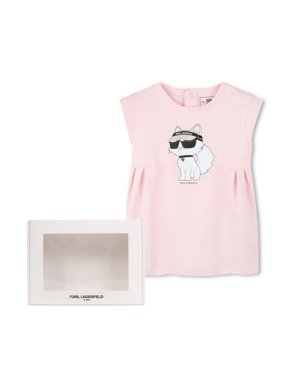 Abito con stampa Choupette per bambina Karl Lagerfeld Kids rosa con orlo dritto Z30510 475 KARL LAGERFELD KIDS 