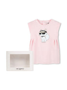 Abito con stampa Choupette per bambina Karl Lagerfeld Kids rosa con orlo dritto Z30510 475 KARL LAGERFELD KIDS 