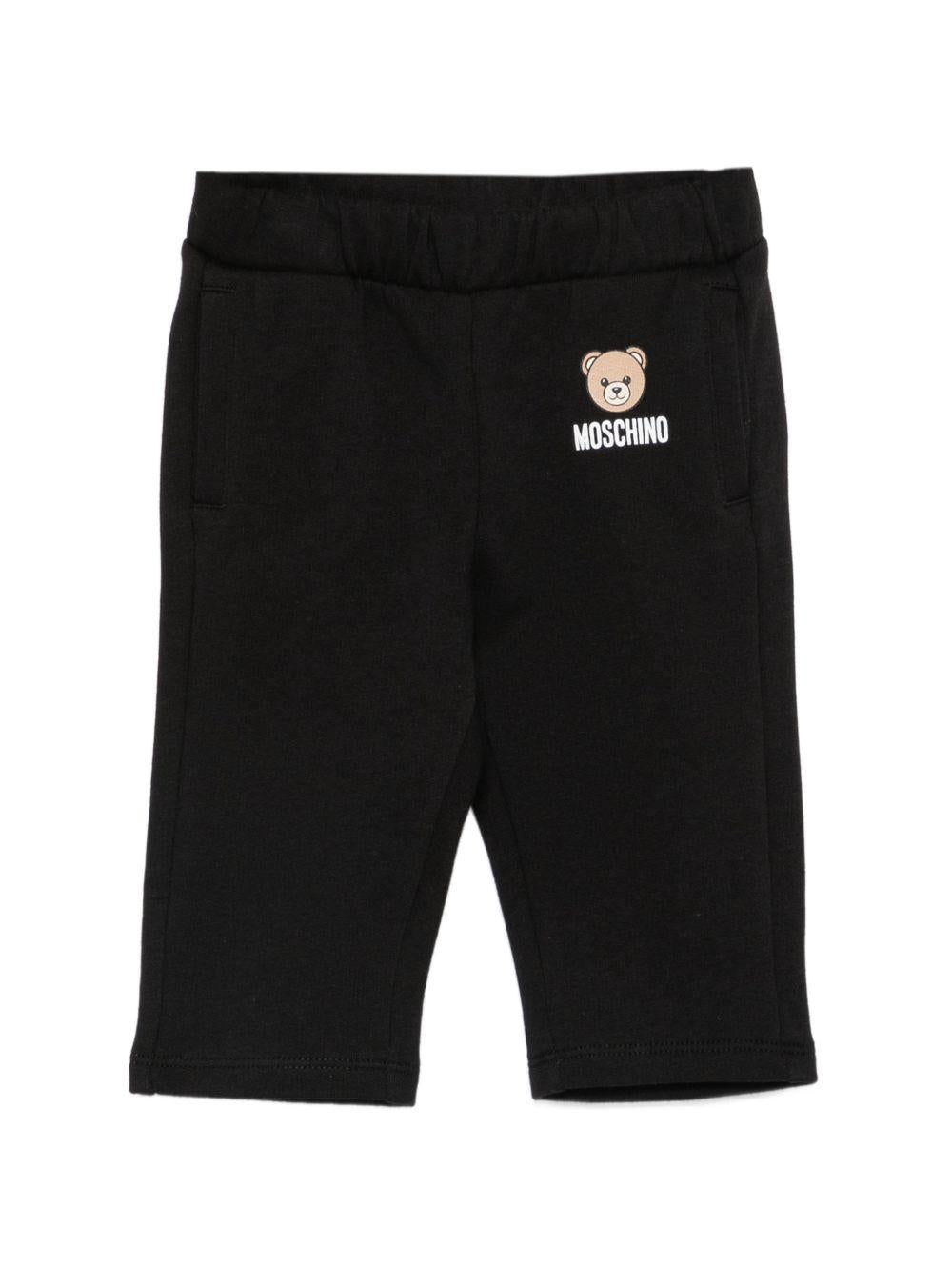 Pantaloni per neonati Moschino Kids neri con motivo Teddy Bear MUP05XLCA92 60100 MOSCHINO KIDS 