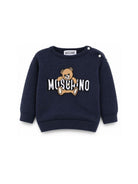 Maglione per neonato Moschino Kids blu con Teddy ricamato sul davanti M8W00JLHE62 40016 MOSCHINO KIDS 