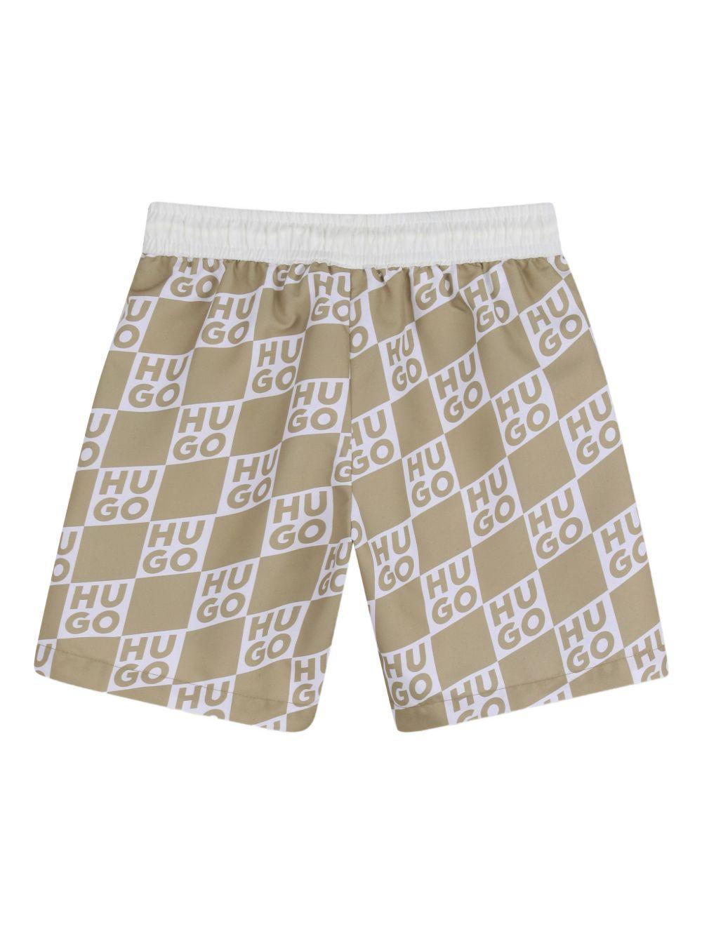 Costume da bagno per bambino Hugo Kids biege con stampa logo all-over G00979 23B Hugo 