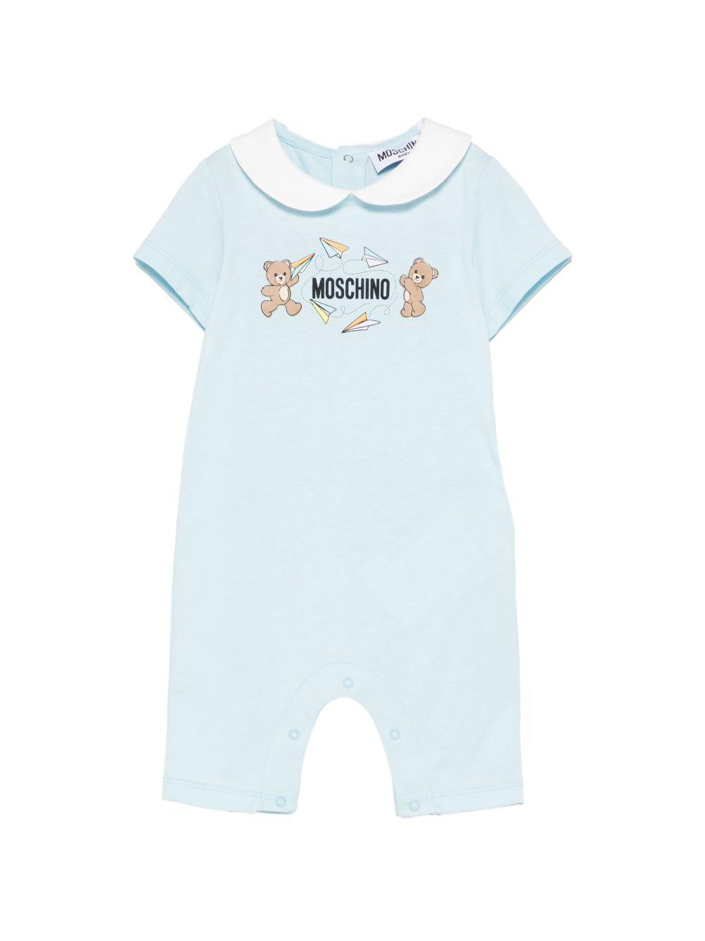 Tutina per neonato Moschino Kids azzurra con stampa Teddy Bear MUT04OLAA01 40304 MOSCHINO KIDS 