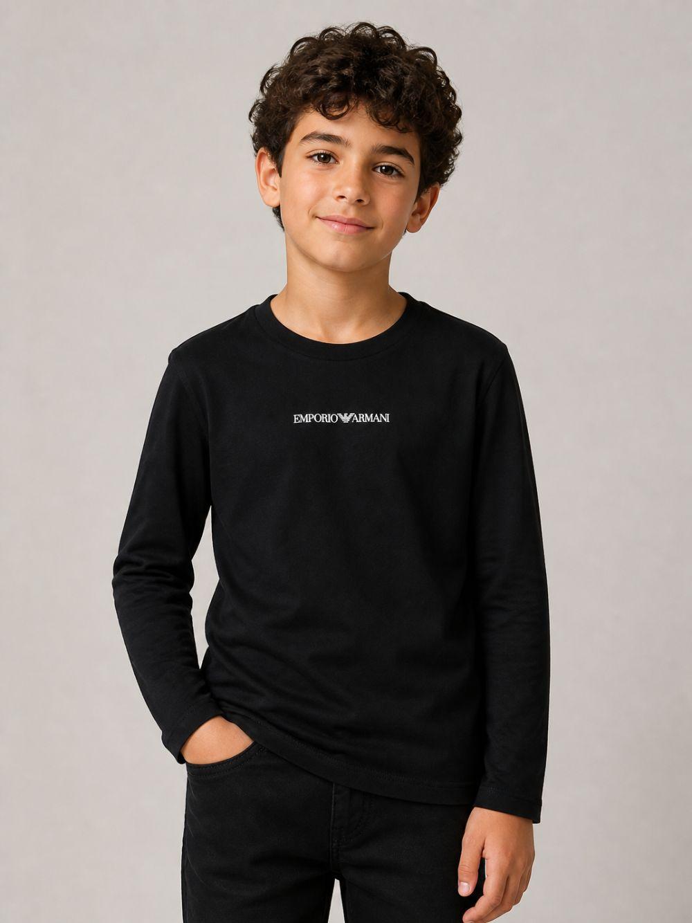 T-shirt a maniche lunghe Emporio Armani Kids blu navy con stampa logo EB000420 AF15013 MB005 EMPORIO ARMANI KIDS 