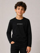 T-shirt a maniche lunghe Emporio Armani Kids blu navy con stampa logo EB000420 AF15013 MB005 EMPORIO ARMANI KIDS 