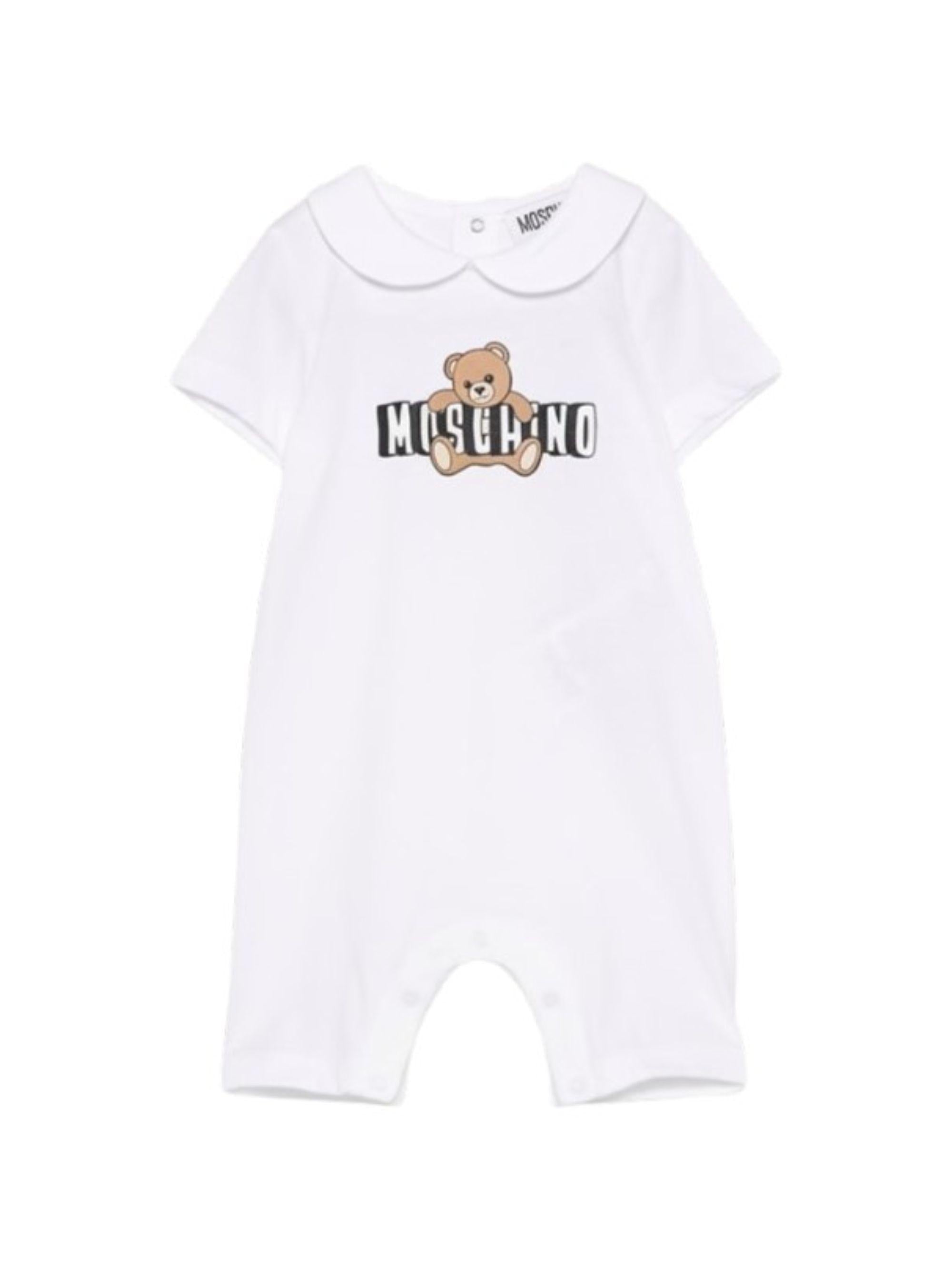 Tutina per neonati Moschino Kids bianca con colletto alla Peter Pan MNY03YLAA03 10101 MOSCHINO KIDS 