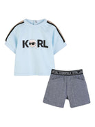 Set t-shirt e shorts per neonato Karl Lagerfeld Kids azzurro e grigio con dettaglio logo Z31069 77X KARL LAGERFELD KIDS 