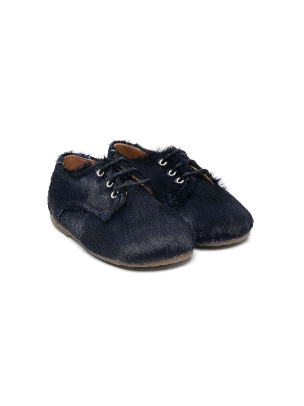 Scarpe primi passi per neonato Eli1957 blu in pelliccia con lacci 14027AK NAVY Eli Kids 