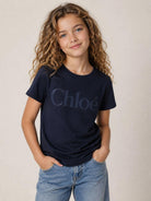 T-shirt per bambina Chloè Kids blu con stampa logo sul davanti C21301 859 CHLOE' KIDS 