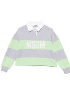 T-shirt per bambina MSGM Kids grigia con motivo a righe S6MSJGSW027 MS077 MSGM KIDS 