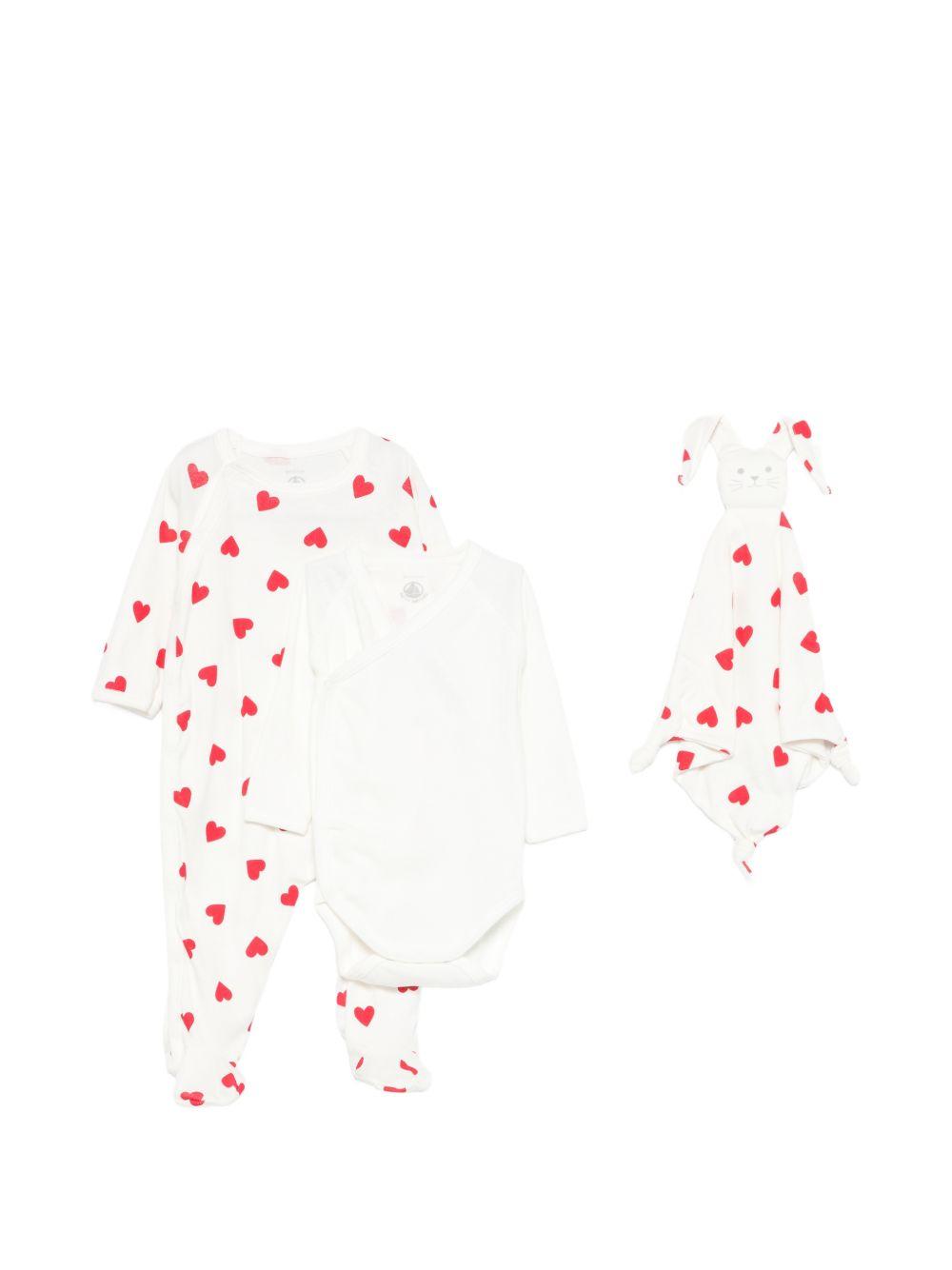 Set tutina body e doudou per neonati Petit Bateau bianco con stampa a cuori A0FF9 00 PETIT BATEAU KIDS 