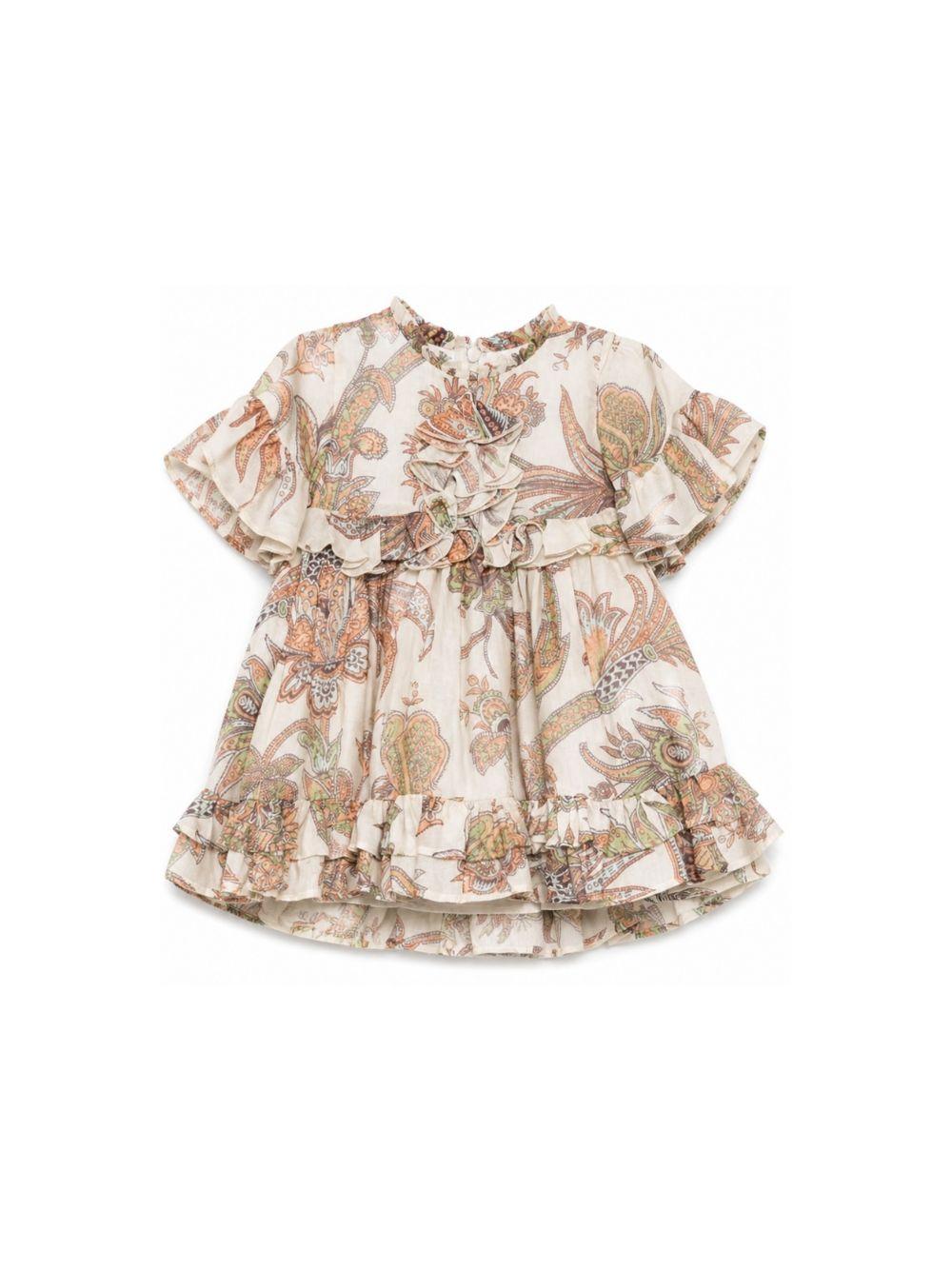Abito per neonata Etro Kids beige con ruches e stampa paisley GZ1080 K0315 957MC ETRO KIDS 